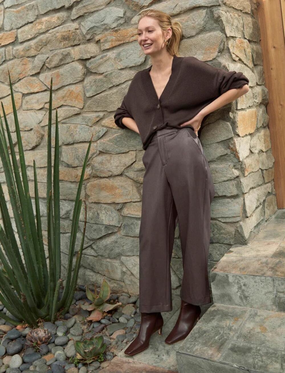 Splendid Chocolate Brown Vegan Leather Wide Leg Pants Size 0